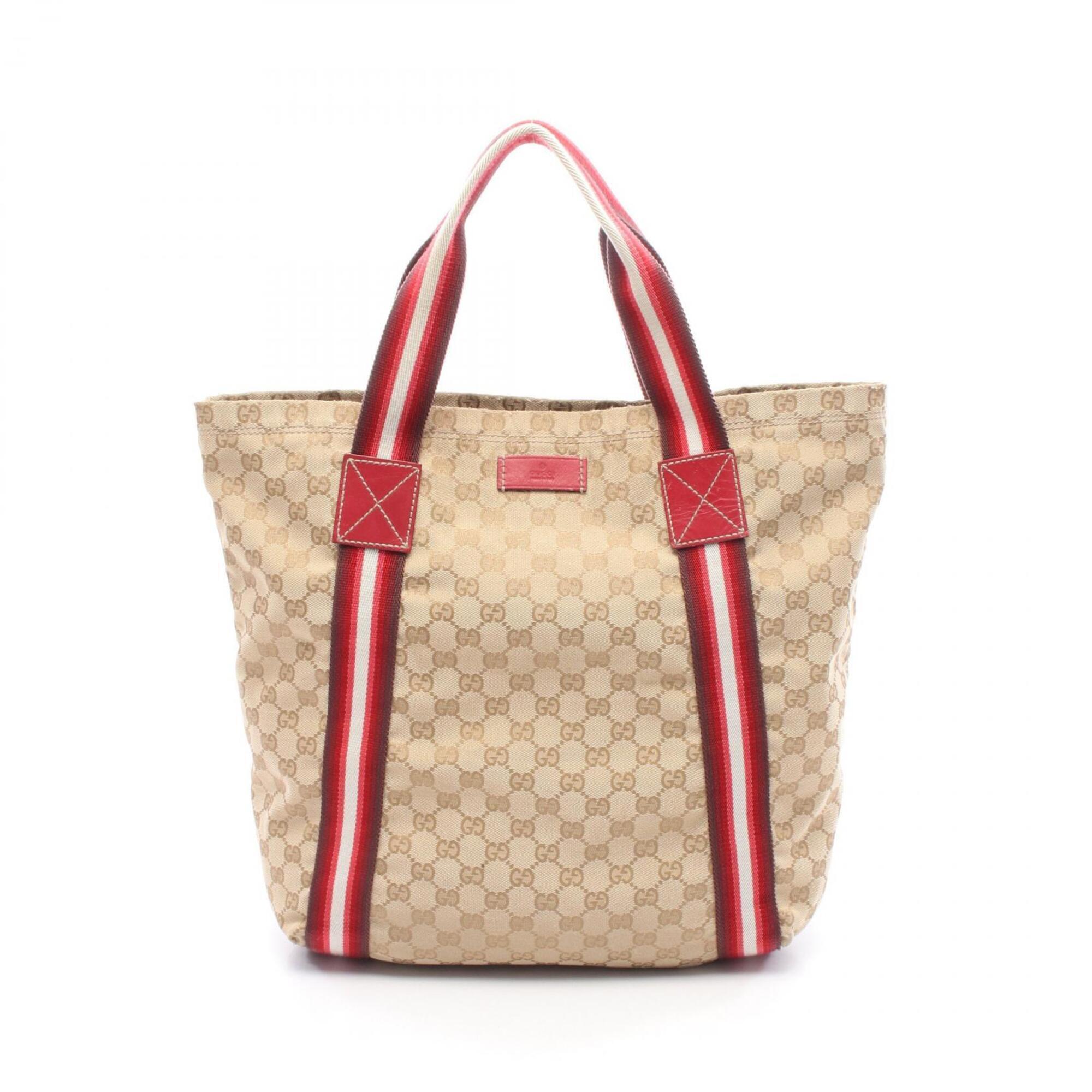 Gucci Gg Crystal Tote Bag Handbag Canvas Leather Women's Beige Red Multicolor...